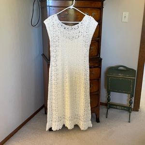Anthropologie white crochet and slip dress